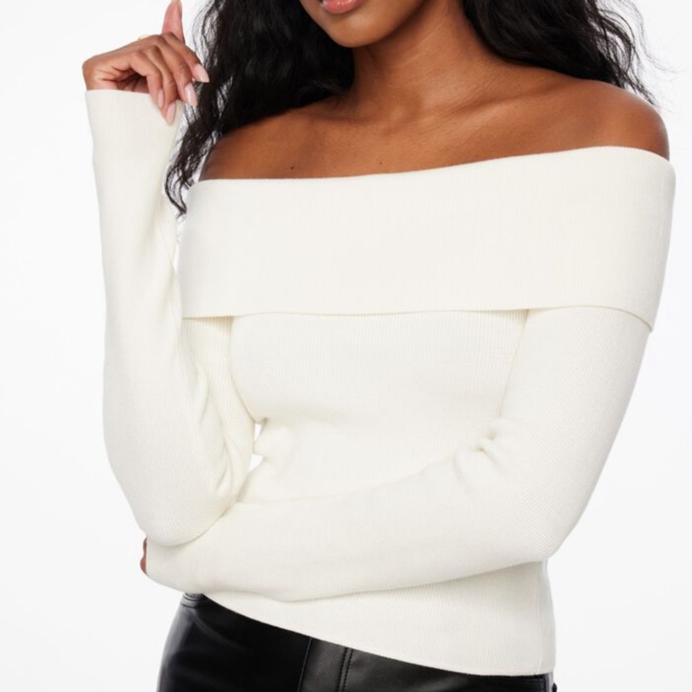 Dynamite Fold over Off Shoulder long sleeve sweater